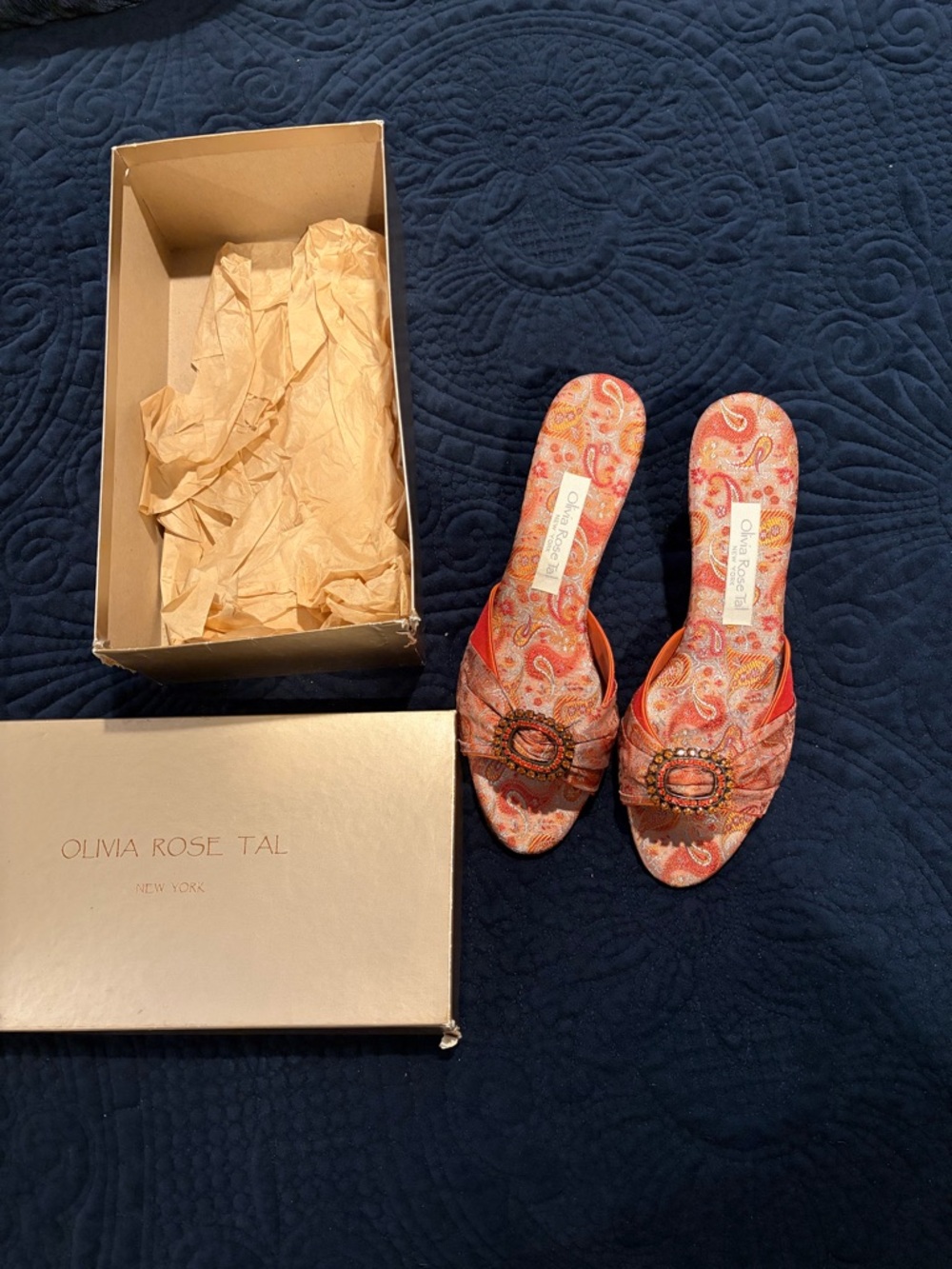 Olivia Rose Tal Pink Paisley Slide Mules with Decorative Buckle